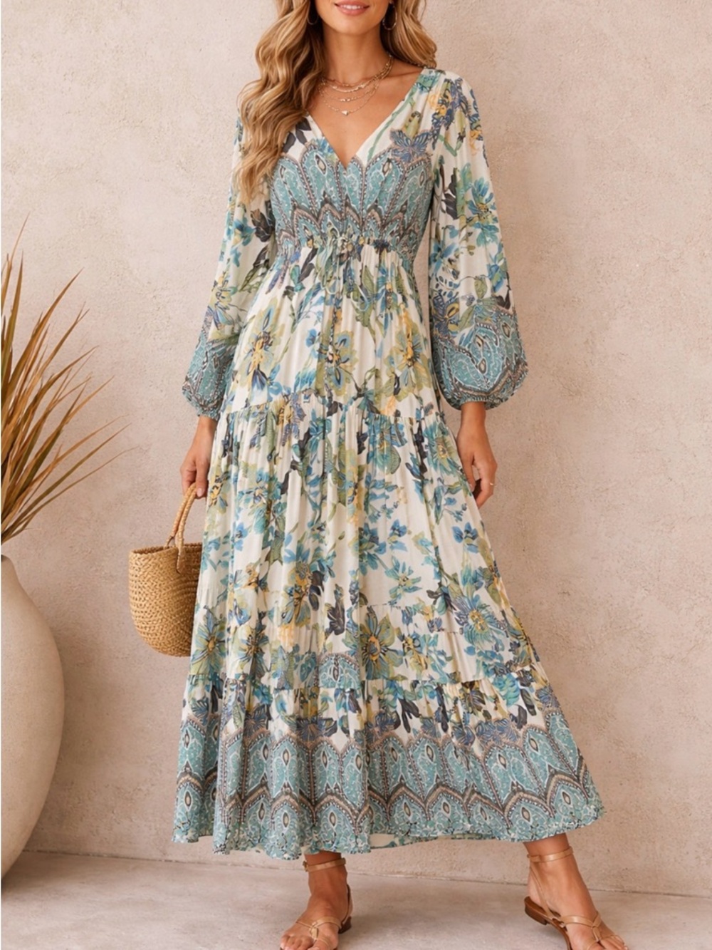 Jaase Bohemian Maxi Dress Floral Print